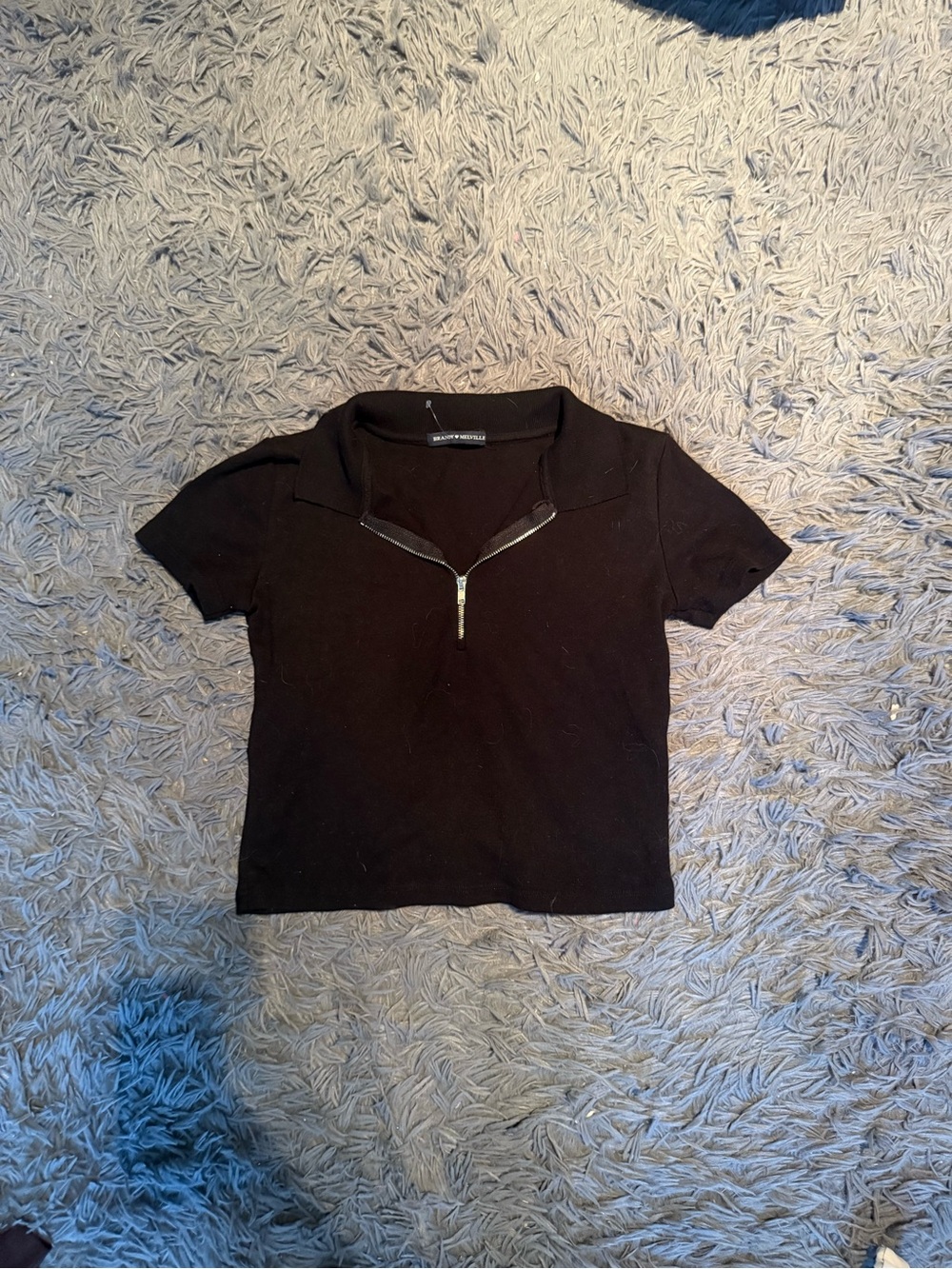 Brandy Melville Black Short Sleeve Zip Polo Tee